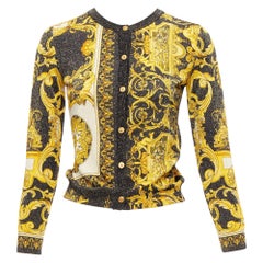 VERSACE  Barocco Tribute gold metallic lurex knit Medusa button cardigan IT38 XS