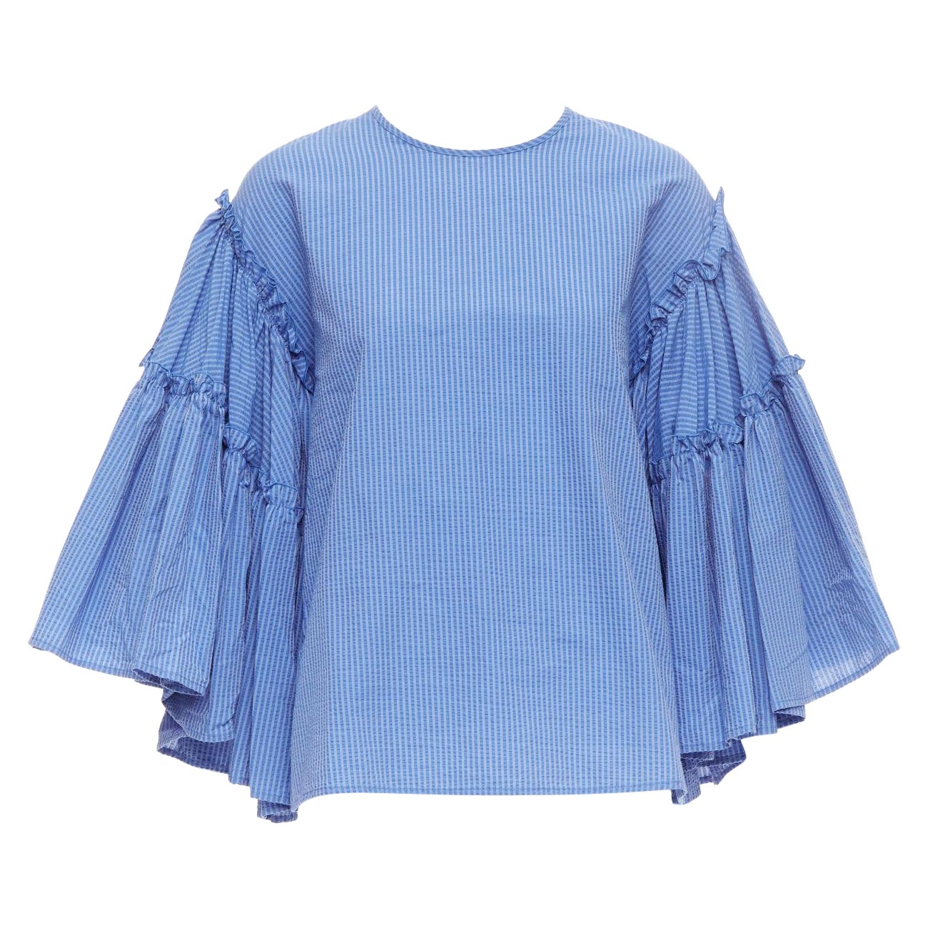 MSGM haut court col montant à manches évasées rayé en coton mélangé bleu IT38 XS