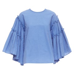 MSGM top azul de algodón a rayas con mangas acampanadas y cuello redondo IT38 XS