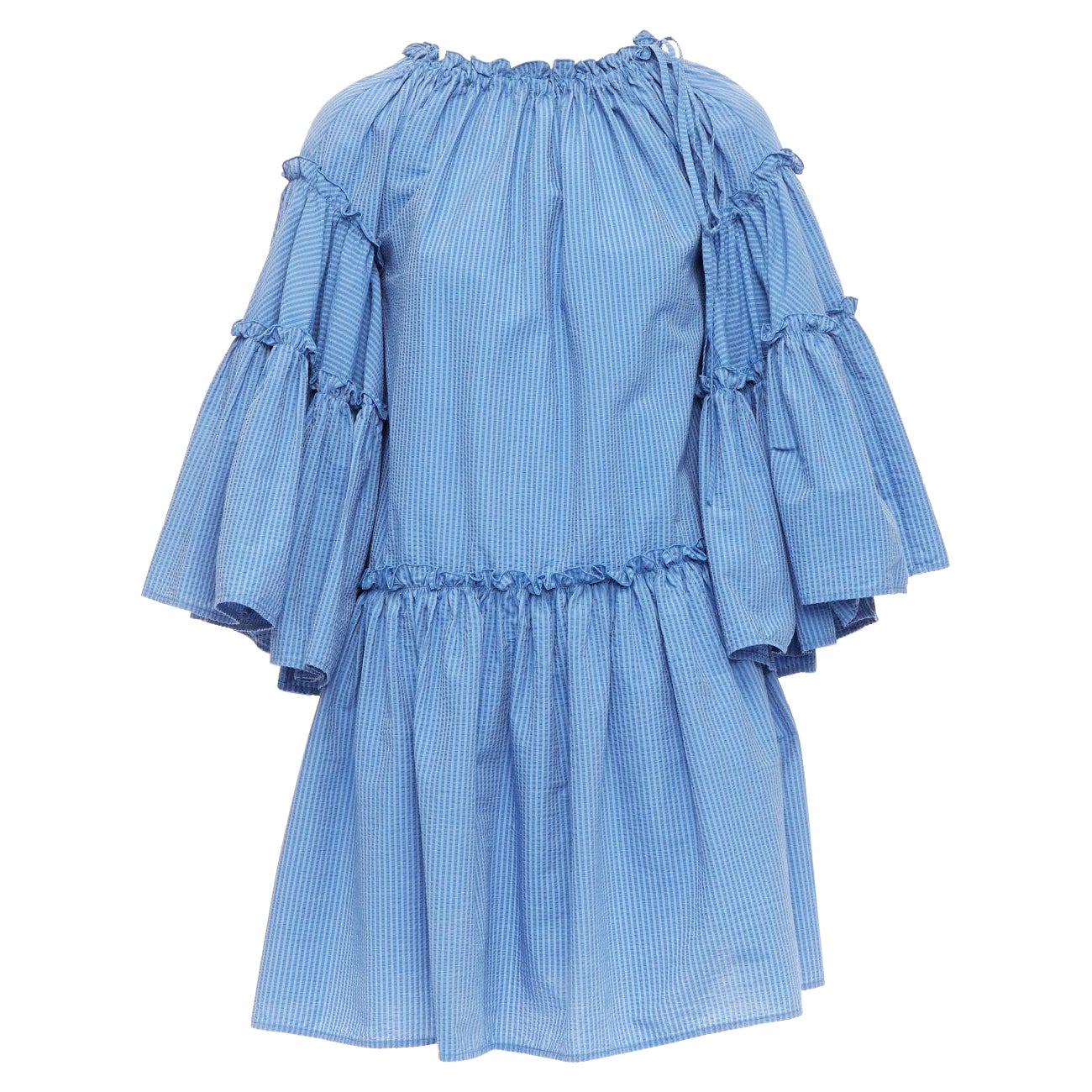 MSGM Robe à manches évasées à rayures bleues en coton mélangé IT38 XS