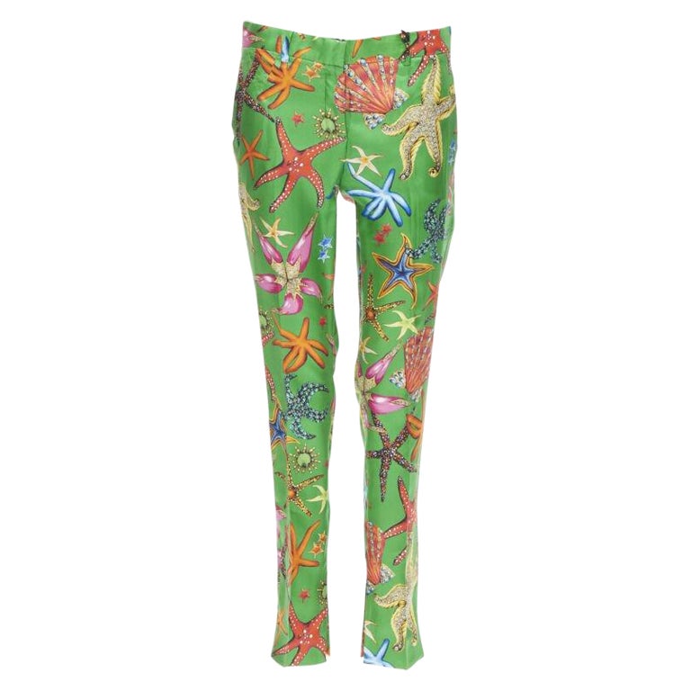 VERSACE 2021 Tresor De La Mer Pantaloni con stampa a stelle e strisce verdi IT38 XS