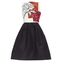 OSCAR DE LA RENTA 2018 Creme schwarz Seide rosa Pailletten Mieder ausgestelltes Kleid US4 S