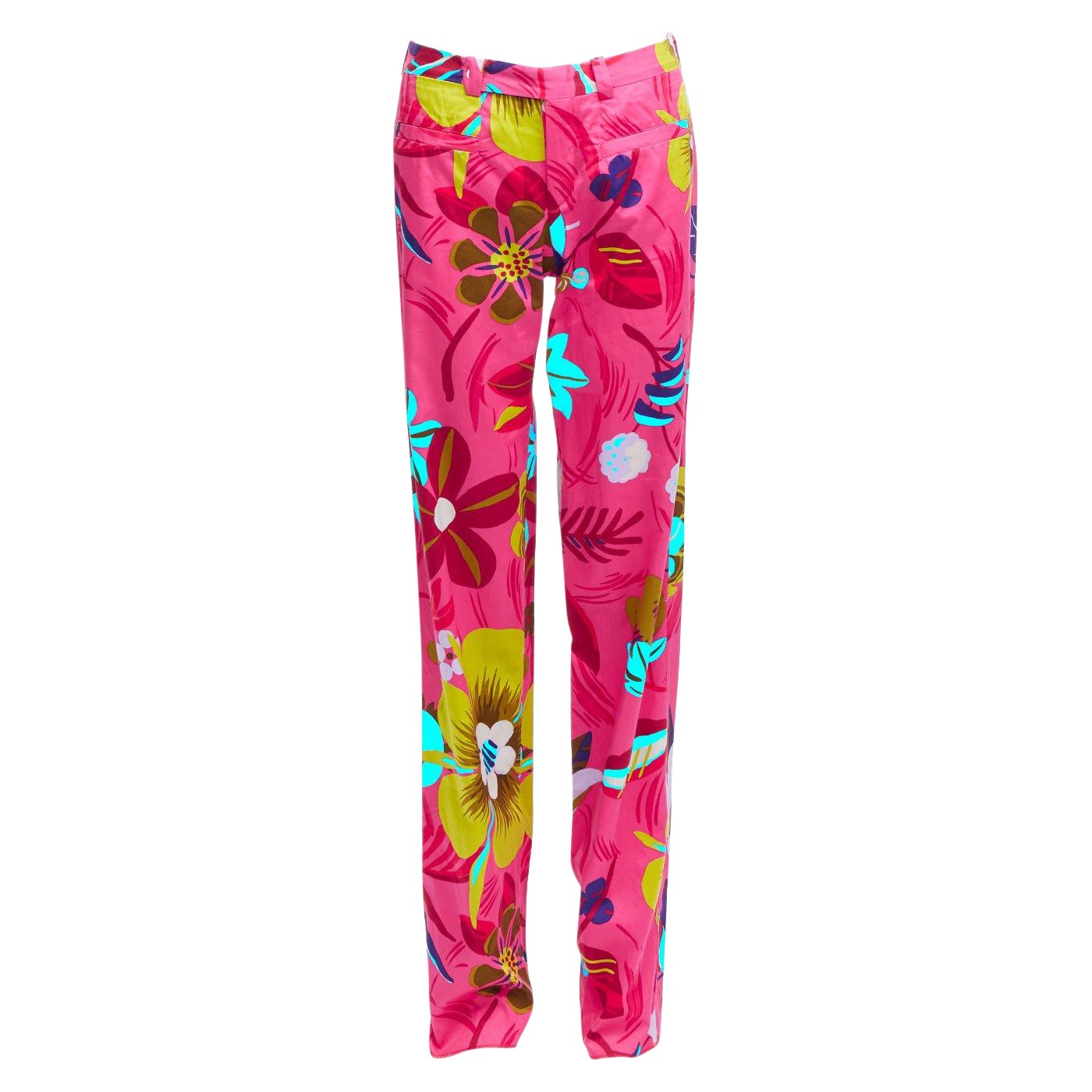 GUCCI 1999 Tom Ford Vintage Rosa tropische florale gerade Hose mit Blumenmuster IT40 S