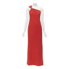VERSACE 100% silk red gold Virtus V clasp one shoulder gown dress IT42 M