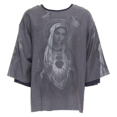 DOLCE GABBANA grey wool Virgin Mary boxy layered boxy top IT50 L