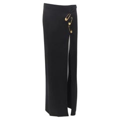 Versace oro Medusa spilla di sicurezza nera gonna a spacchi alti in viscosa IT44 L.