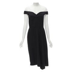 ALEXANDER MCQUEEN black wool black off shoulder boned corset draped dress IT40 S
