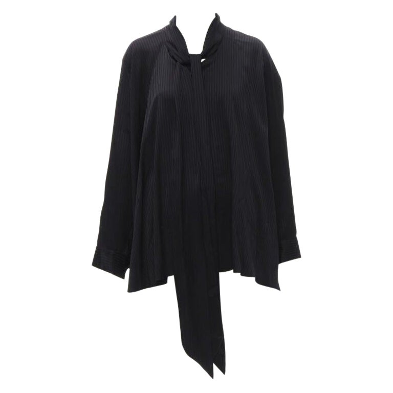 BALENCIAGA 2020 Demna camicia oversize a righe nere con fiocco a cascata FR36 S
