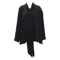 BALENCIAGA 2020 Demna black striped pussy bow cascade hem oversized shirt FR36 S