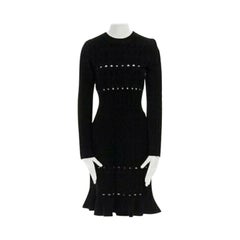 ALAIA black textured chenille cutout fluted hem bodycon dress US8 UK12 IT44 FR40