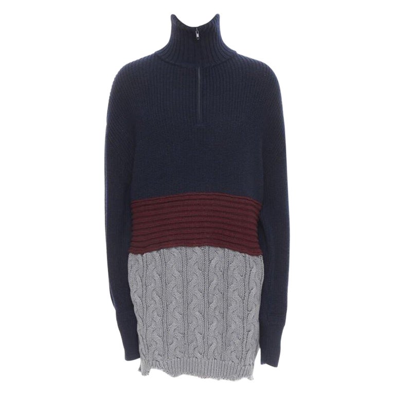 BALENCIAGA 2019 Runway 3 layered cable knit distressed oversized sweater XS For Sale