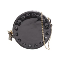 VALENTIN Rockstud black patent leather studded gold chain circle crossbody bag