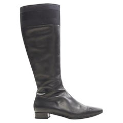 GUCCI black web trim leather gold bamboo charm zip riding boots EU36