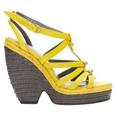 BALENCIAGA Vintage Arena yellow studded grey espadrille wedge heel EU38