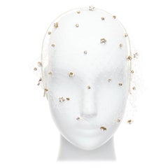 JENNIFER BEHR Bridal clear star crystals cream fabric face veil headband