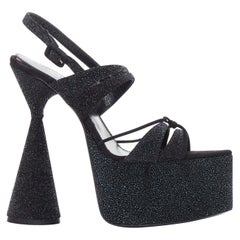 D'ACCORI Belle galactic black glitter textured platform sandal heels EU39