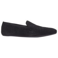 BOTTEGA VENETA Intrecciato Luxe suede black woven dress loafer shoes EU43