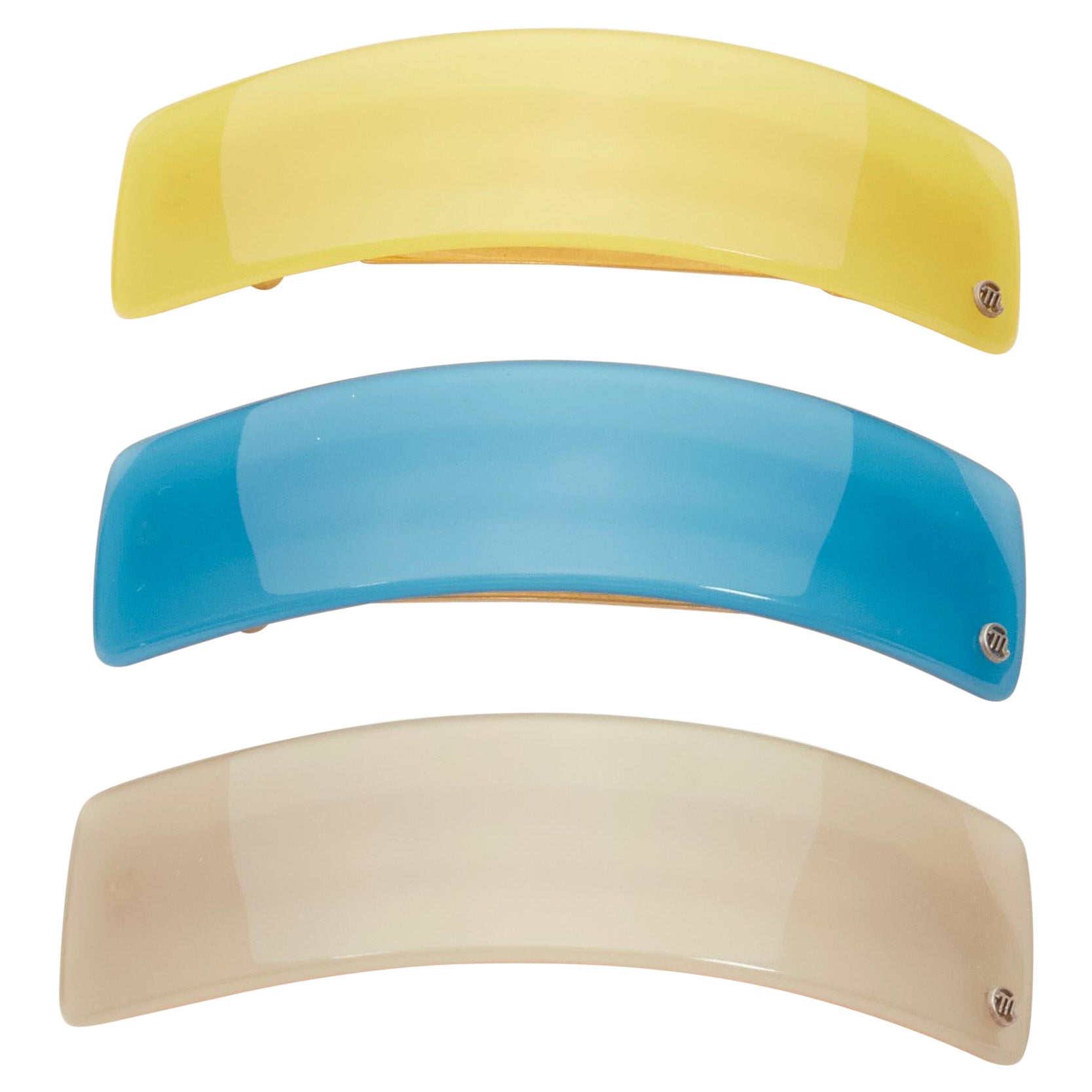 CHIC & MODE Alexandre Zouari color block surface brillante logo clips acryliques X3