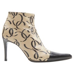 rare CHANEL 00A beige nude marked CC logo toe cap ankle bootie EU37