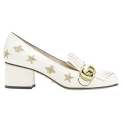 GUCCI Marmont Bee Star blanco oro bordado flecos zapato mocasín EU36.5