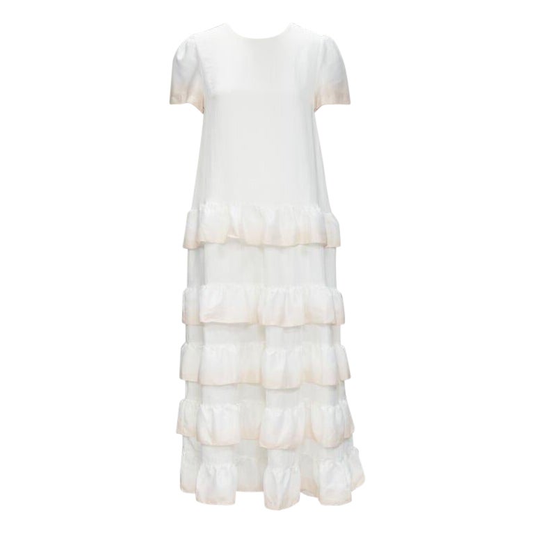 MAJE white pink dip dye ruffle petal tiered midi dress FR38 M