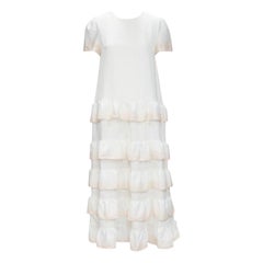 MAJE blanco rosa dip dye volante pétalo tiered vestido midi FR38 M