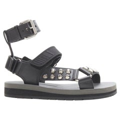 PRADA black silver punk stud embellished sports strap gladiator sandals EU36