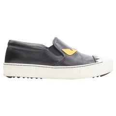 FENDI Monster Bug Eye black yellow leather slip on skate sneakers shoes EU36.5