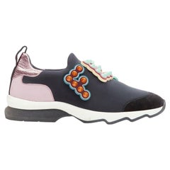 FENDI Fun Fair studded logo rubber applique black pink neoprene low sneaker EU36