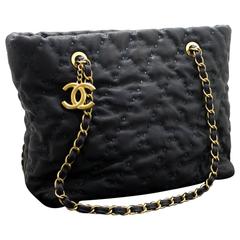 CHANEL 2011 Caviar Chain Shoulder Bag Navy Quilted Leather Stitch