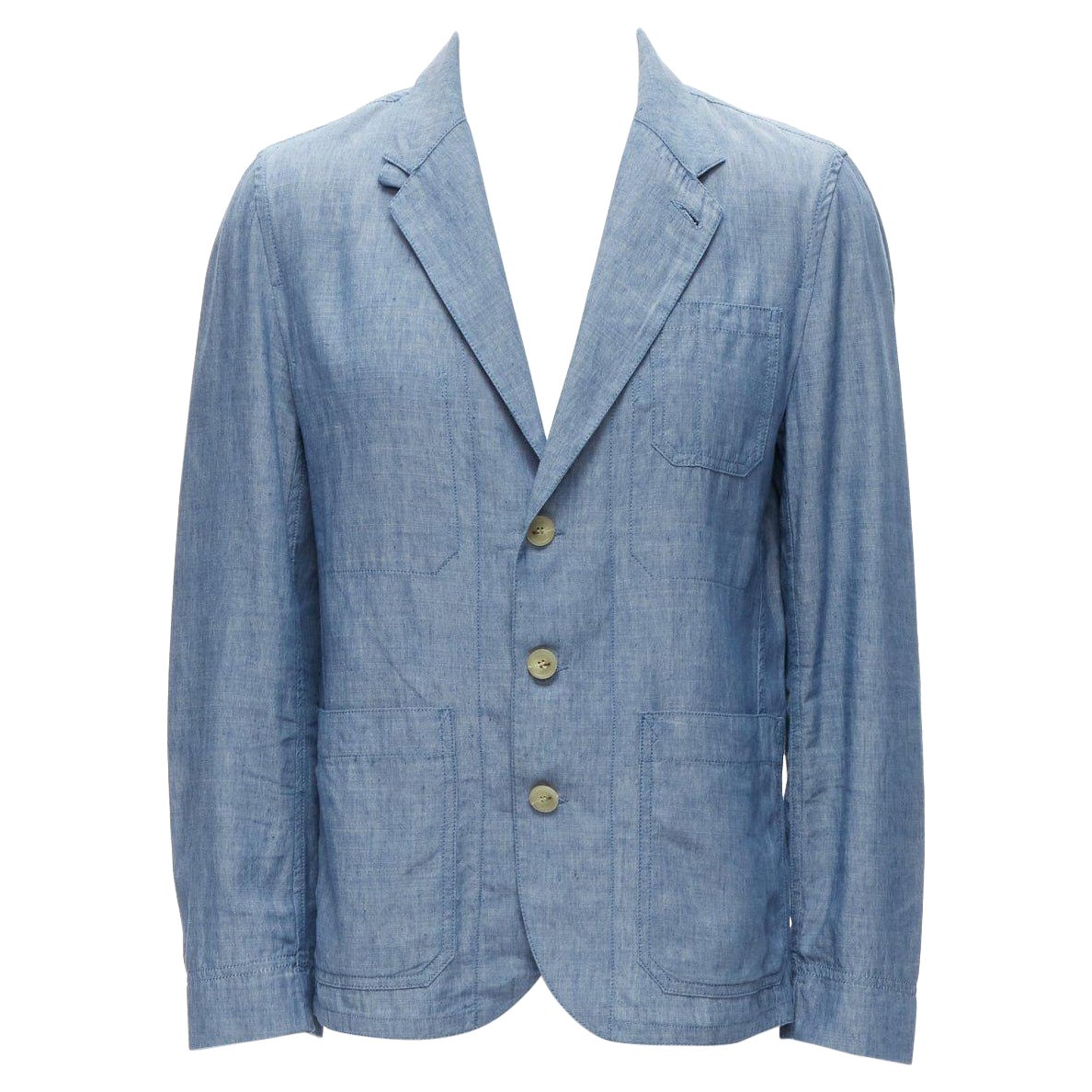MAISON KITSUNE blue textured classic 3 pockets lightweight blazer jacket L For Sale