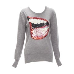 MARKUS LUPFER grey knit red lips sequins sweater S