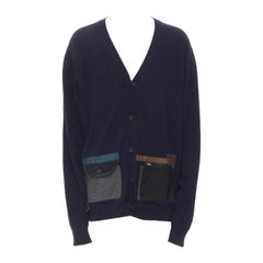 KOLOR Japan navy blue  wool knit mixed technical pockets cardigan JP5 XXL