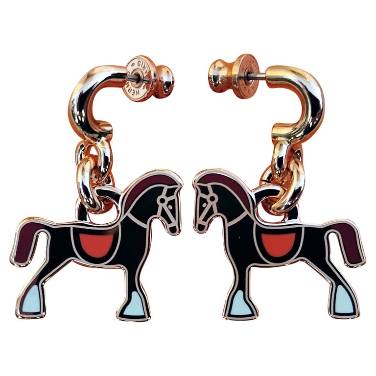 Hermès Cheval Horse Shaped Earrings Rose Gold Faubourg Texas For 