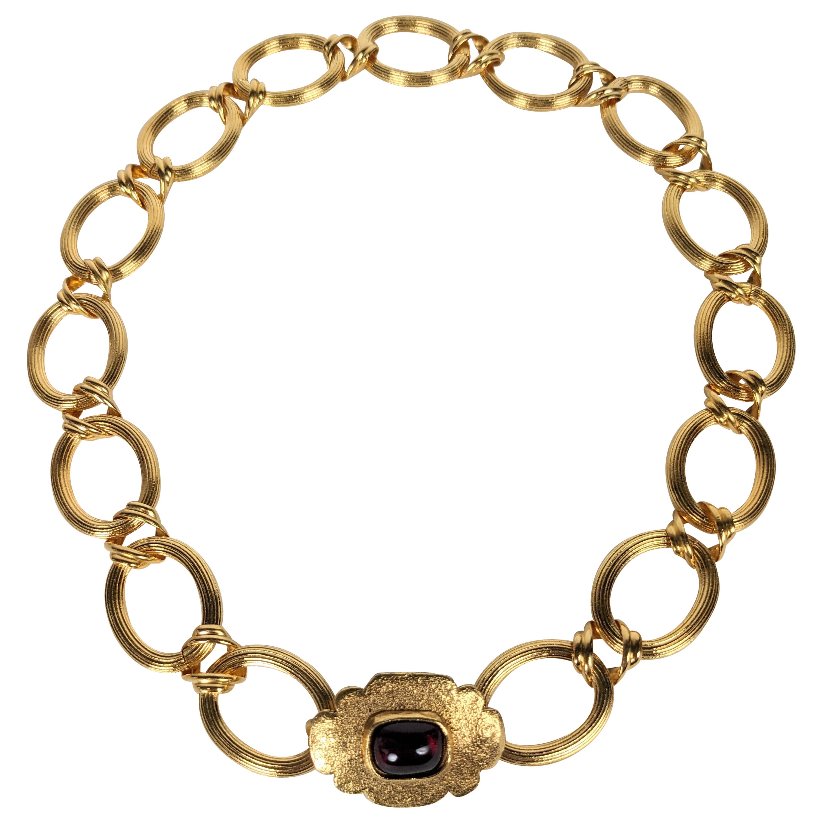 Chanel Poured Glass Cabochon Gold Chain Link Necklace en venta