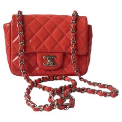 Chanel Classic Flap Mini Square Coral Orange Patent Lambskin Crossbody Bag