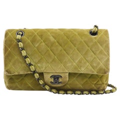 Chanel Classic Flap Medium Green Velvet Black Hardware, 2014-2015