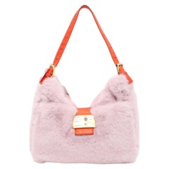 Fendi Baguette Soft Fluffy Shoulder Bag Pink and Orange Leather