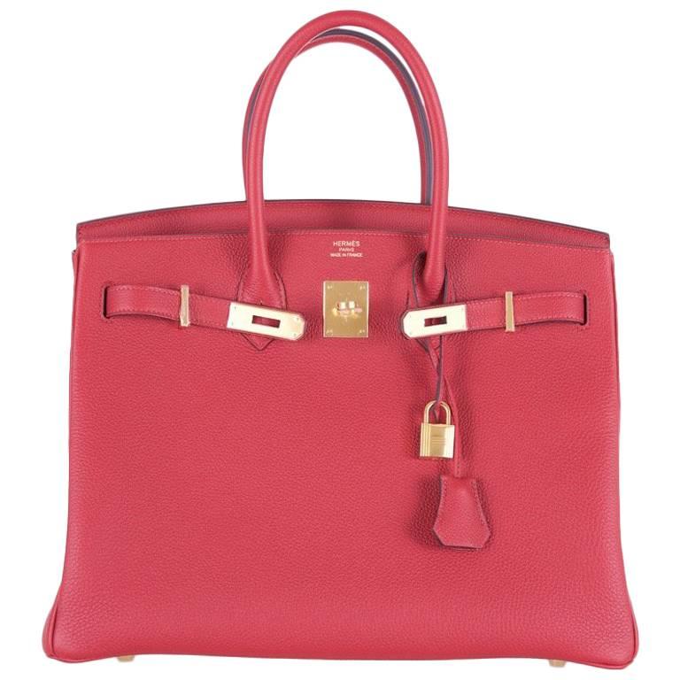 Hermes 35cm Birkin Bag Red Rouge Grenat Togo Leather GHW INCREDIBLE COLOR For Sale