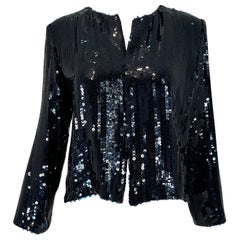 Nina Ricci Blue Sequin Blue Silk Open Front Evening Jacket Unworn with Tags 36