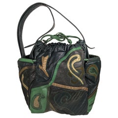 Borsa a secchiello in pelle e pelli esotiche, Sharif