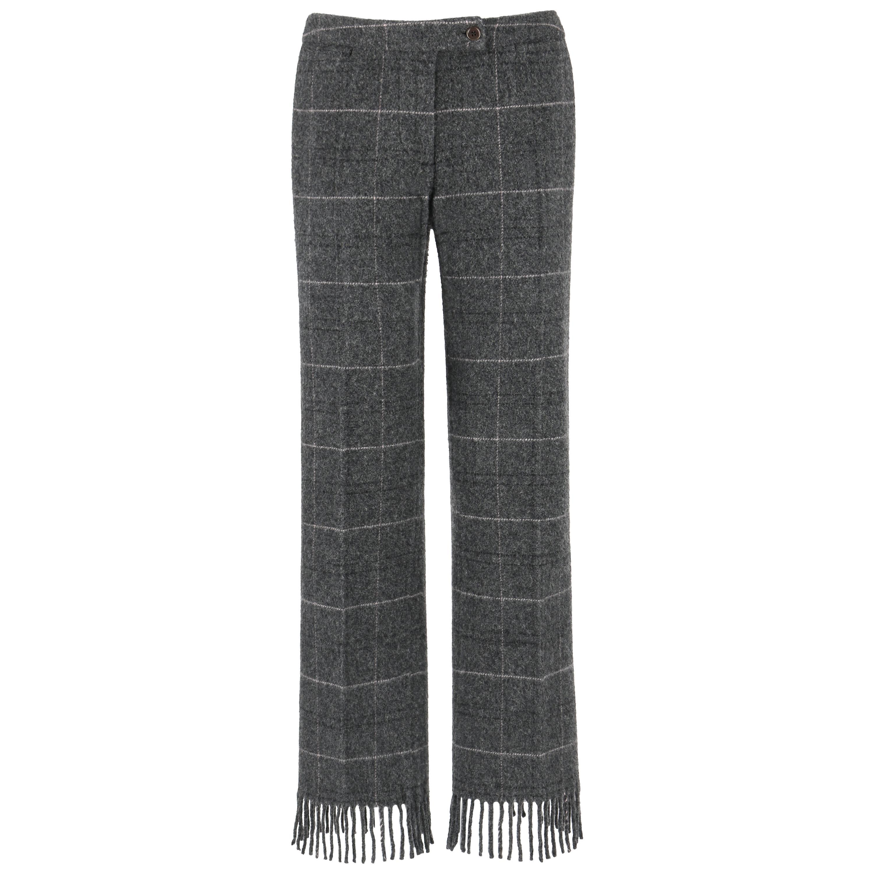 ALEXANDER McQUEEN A/W 1999 "The Overlook" Gray Wool Check Fringe Cuff Pants
