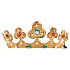 Antique Theater Golden Metal Drama Crown with Multicolored Rhinestones