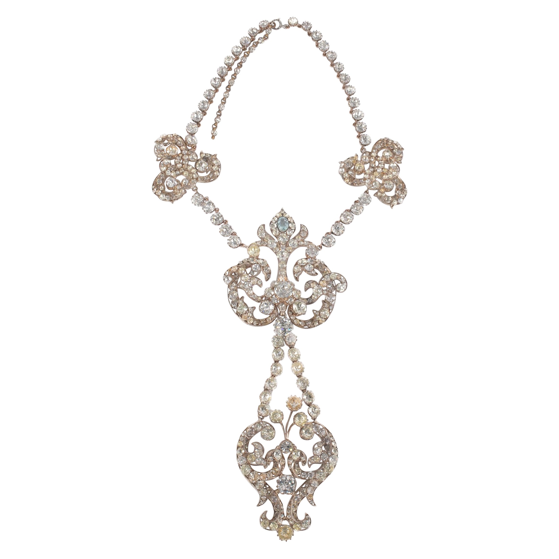Theater Golden Metal Drama Rhinestone Necklace For Sale