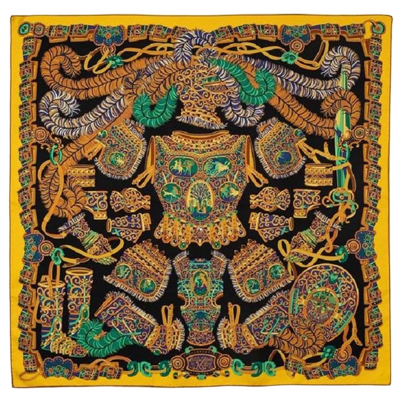 Hermès Silk Twill Square Scarf Illustrated with "Sous L'égide De Mars", 2013 For Sale