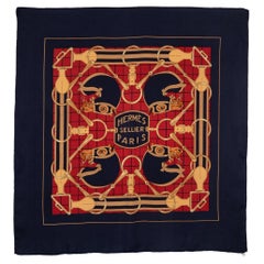 Foulard de sarga de seda Hermès / Pañuelo cuadrado "Sellier Paris"