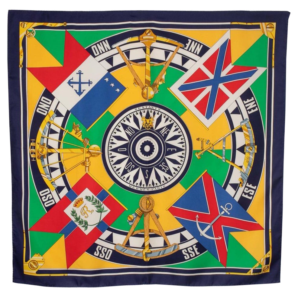 Hermès Silk Twill Foulard / Scarf Entitled with 'sextants', 1981 For Sale
