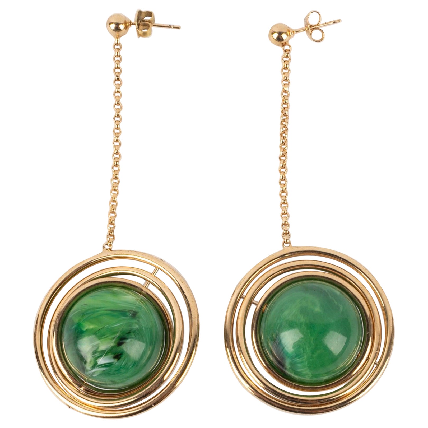 Paco Rabanne Earrings with Green Resin Pearls For Sale