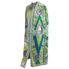 1960s Emilio Pucci Fine Cotton Terry Cloth Print Pleated Cape Cover-Up