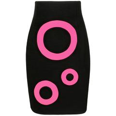 JUNKO SHIMADA Black Pink Op Art Circle Knit Pencil Skirt